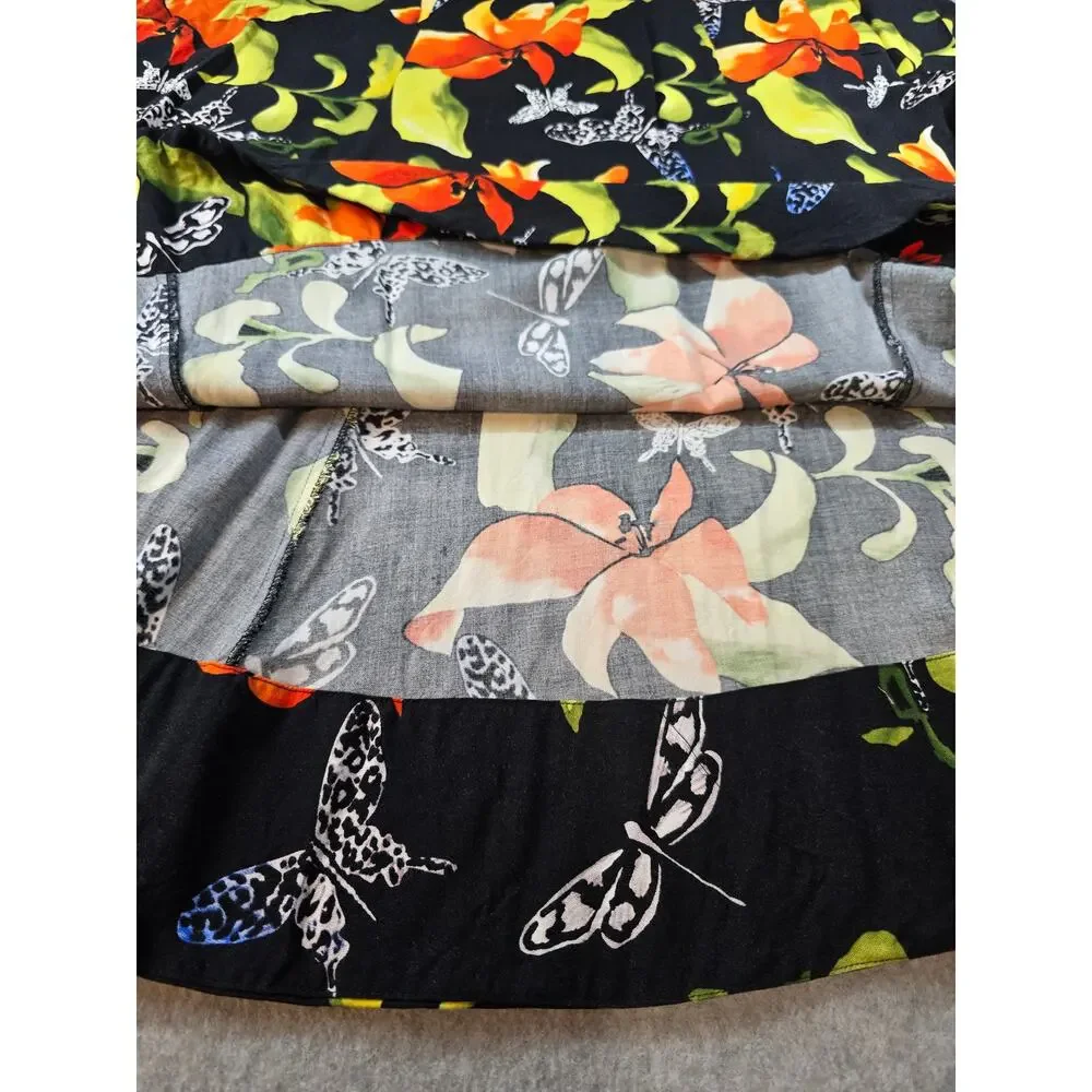 Soft Surroundings Black and Orange Floral Butterfly Skirt Medium
